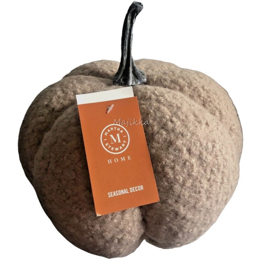 Martha Stewart Fall Sherpa Pumpkin Shelf Sitter Ribbed Plush Beige Taupe Harvest